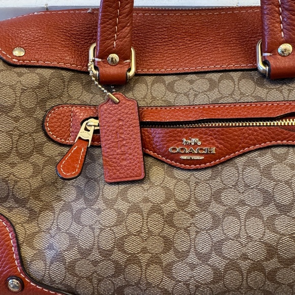 Women's Coach Millie Satchel in Signature Colorblock Canvas Khaki terracotta - Picture 5 of 16